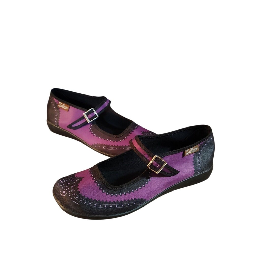 “NEW” CHOCOLATICAS Havana Black Purple Mary Jane Flats Vegan Women ~ US 8 EU 38